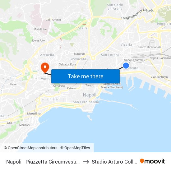 Napoli - Piazzetta Circumvesuviana to Stadio Arturo Collana map