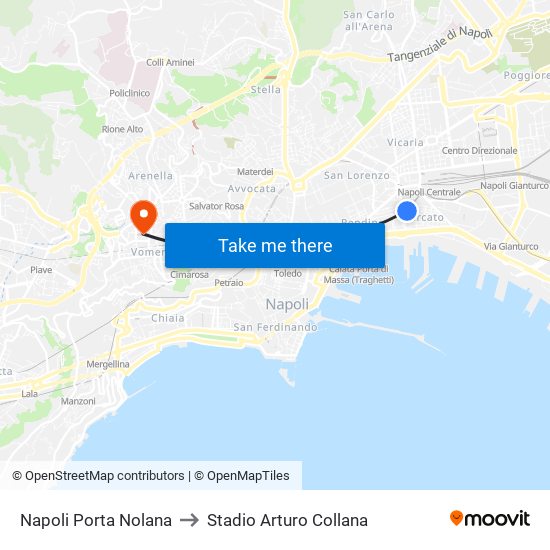 Napoli Porta Nolana to Stadio Arturo Collana map