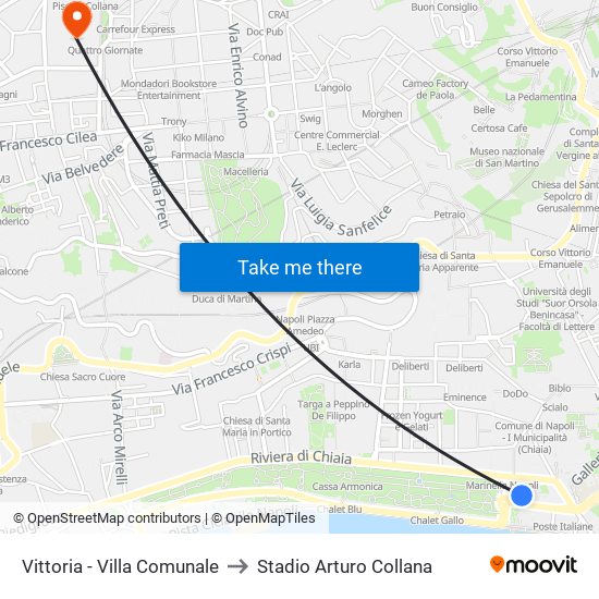 Vittoria - Villa Comunale to Stadio Arturo Collana map