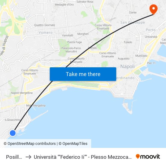 Posillipo to Università ""Federico Ii"" - Plesso Mezzocannone 16 map