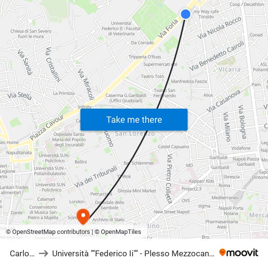 Carlo III to Università ""Federico Ii"" - Plesso Mezzocannone 16 map