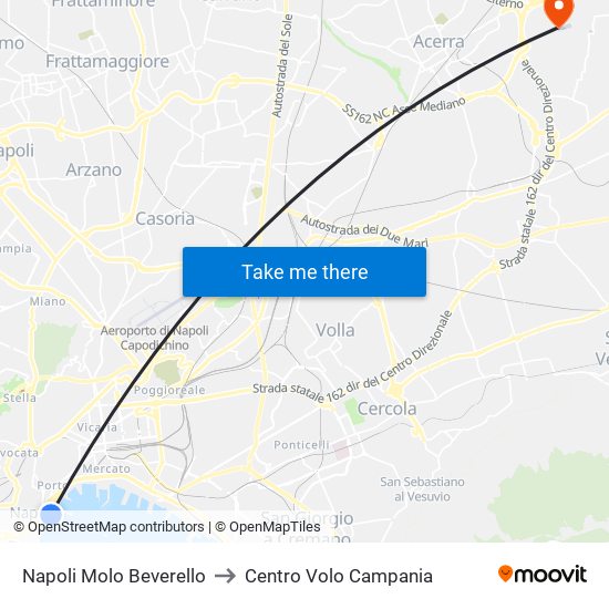 Napoli Molo Beverello to Centro Volo Campania map