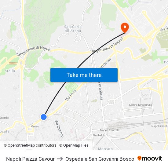 Napoli Piazza Cavour to Ospedale San Giovanni Bosco map