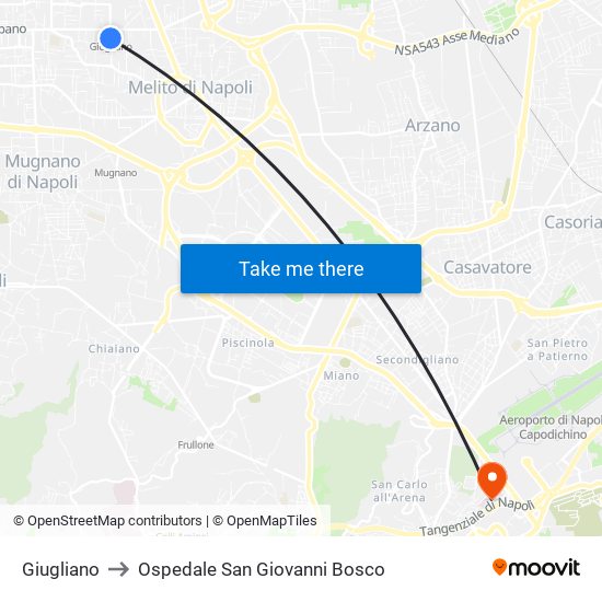 Giugliano to Ospedale San Giovanni Bosco map