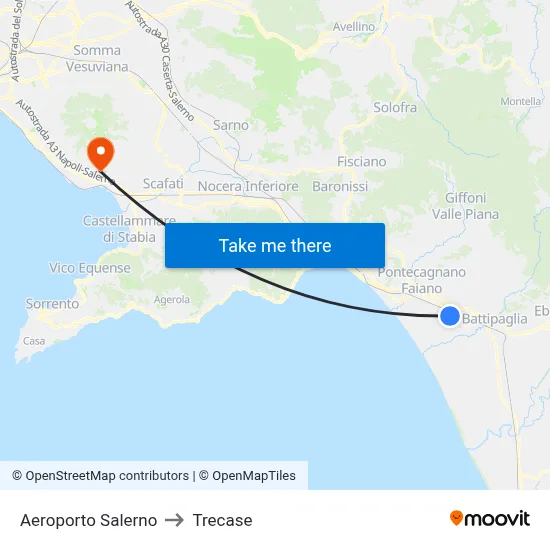 Salerno Airport to Trecase map