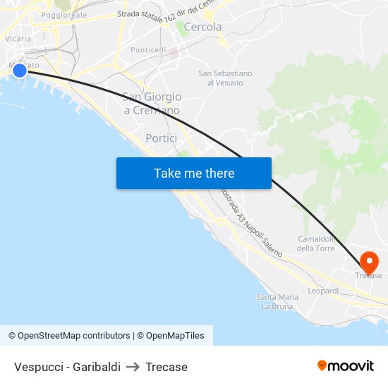 Vespucci - Garibaldi to Trecase map