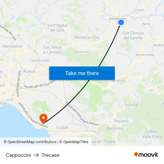 Cappuccini to Trecase map