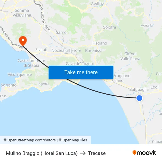 Mulino Braggio (San Luca Hotel) to Trecase map