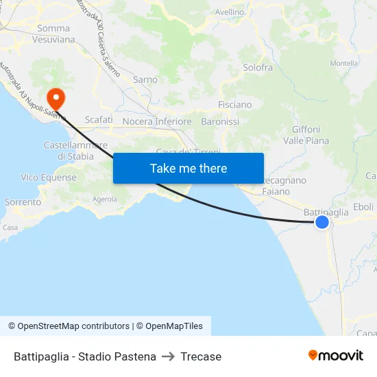 Battipaglia - Pastena Stadium to Trecase map