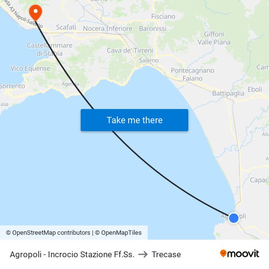 Agropoli - Incrocio Stazione Ff.Ss. to Trecase map