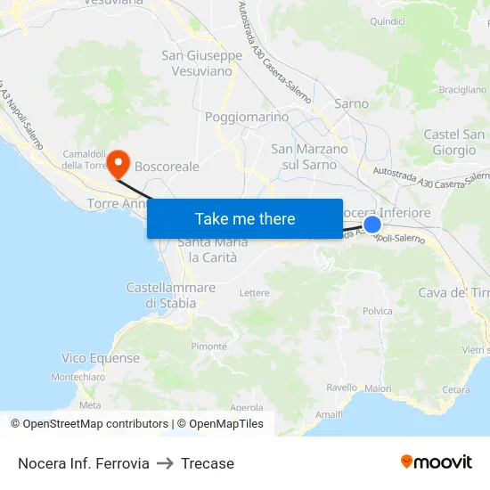 Nocera Inf. Ferrovia to Trecase map
