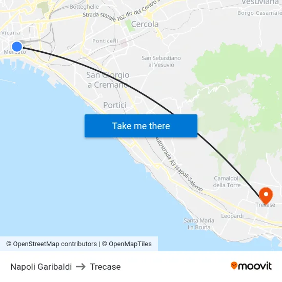 Naples Garibaldi to Trecase map