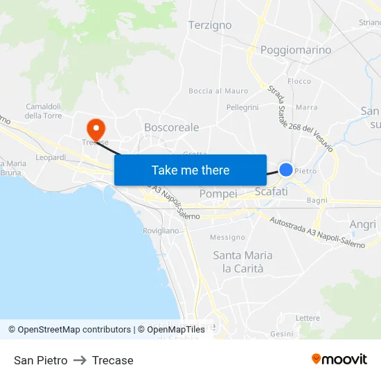 Saint Peter to Trecase map
