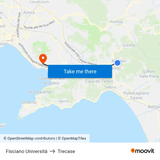 Fisciano University to Trecase map