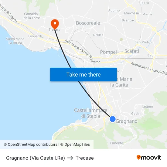 Gragnano (Castellammare Road) to Trecase map