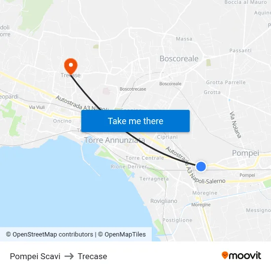 Pompeii Excavations to Trecase map