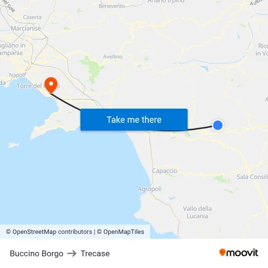 Buccino Borgo to Trecase map