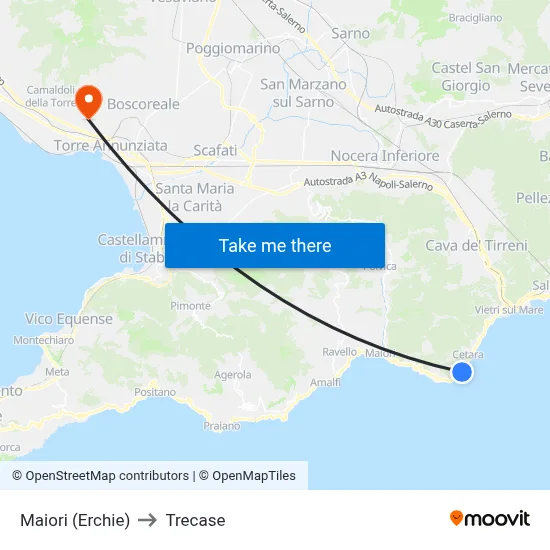 Maiori (Erchie) to Trecase map