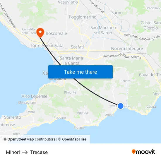 Minori to Trecase map
