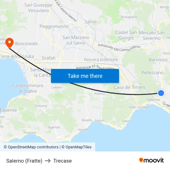 Salerno (Fratte) to Trecase map