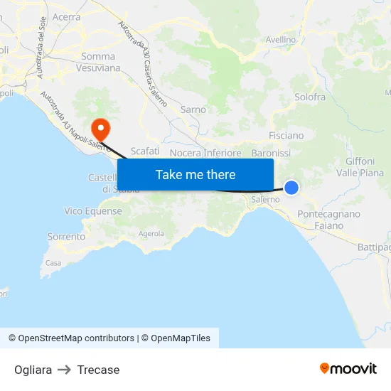 Ogliara to Trecase map