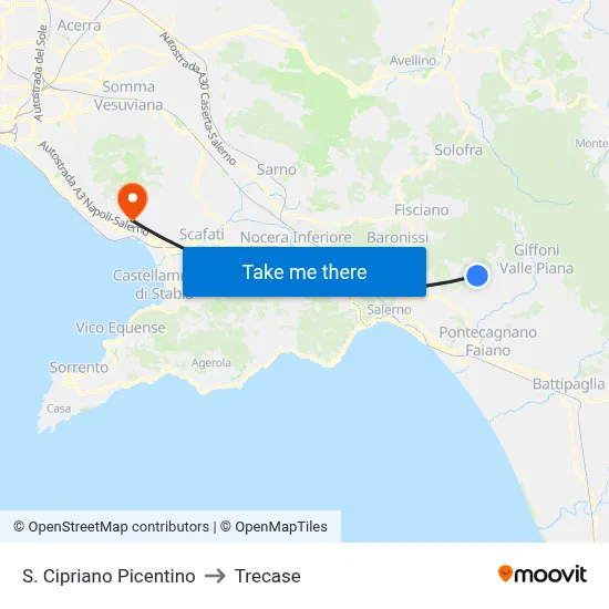 San Cipriano Picentino to Trecase map