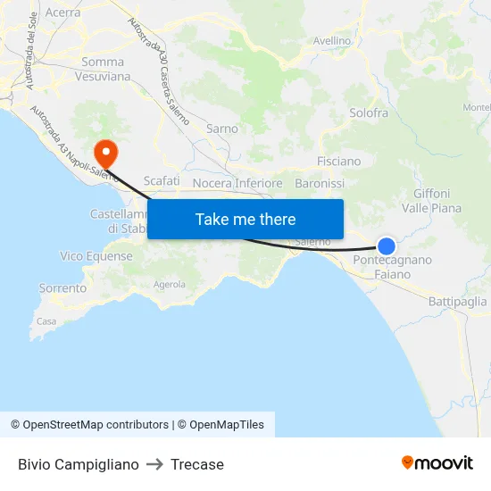 Campigliano Junction to Trecase map
