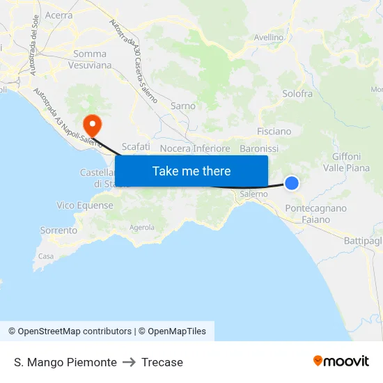 S. Mango Piemonte to Trecase map