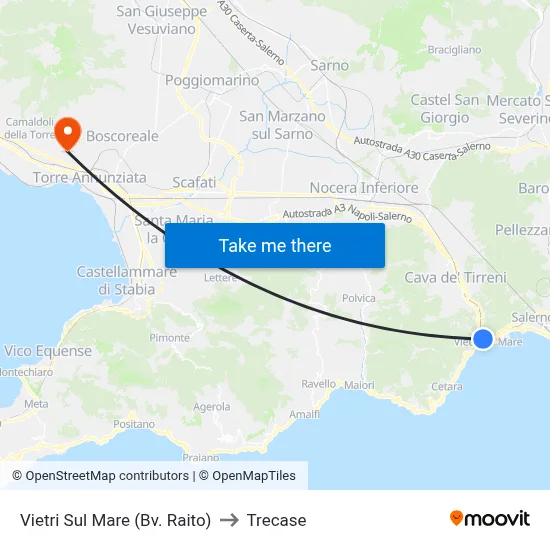 Vietri Sul Mare (Raito Junction) to Trecase map