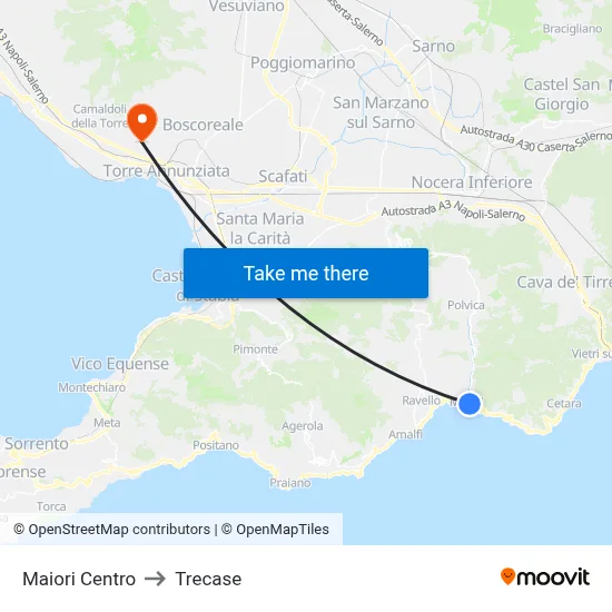 Maiori Center to Trecase map
