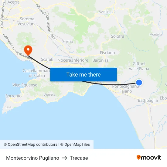 Montecorvino Pugliano to Trecase map