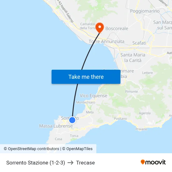 Sorrento Station (1-2-3) to Trecase map