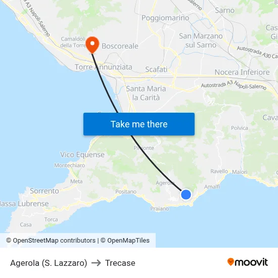 Agerola (St. Lazarus) to Trecase map