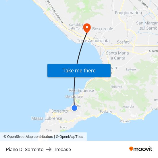 Piano Di Sorrento to Trecase map