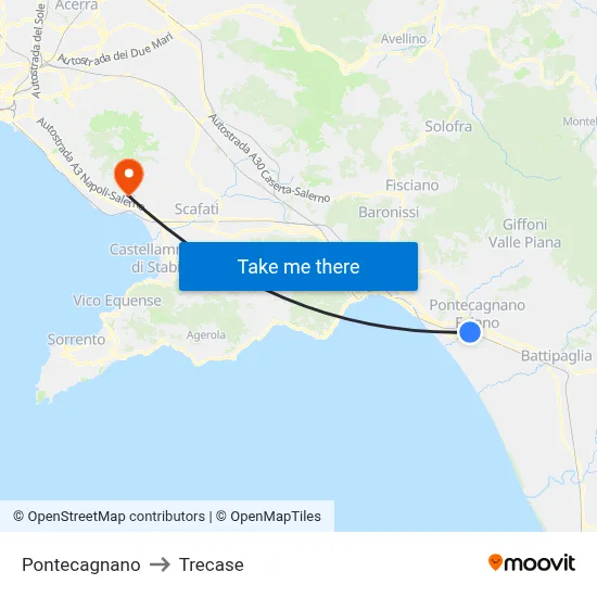 Pontecagnano to Trecase map