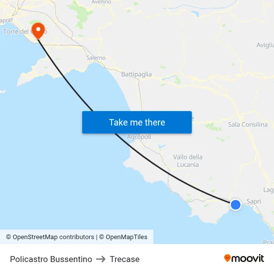 Policastro Bussentino to Trecase map
