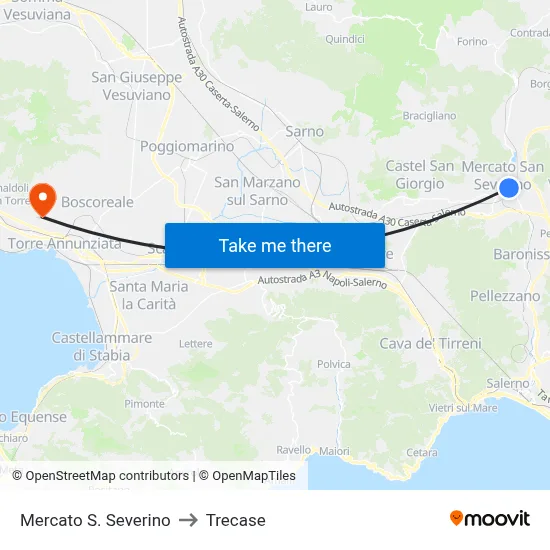 Mercato San Severino to Trecase map