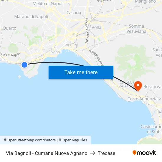 Via Bagnoli - New Cumana Agnano to Trecase map