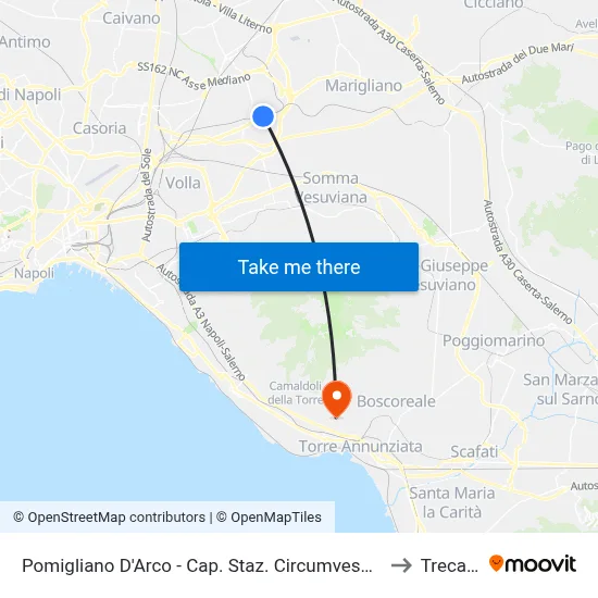 Pomigliano D'Arco - Circumvesuviana Station to Trecase map