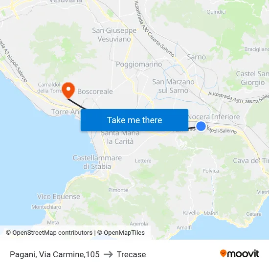 Pagani, Via Carmine, 105 to Trecase map