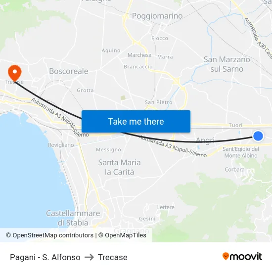 Pagani - St. Alfonso to Trecase map