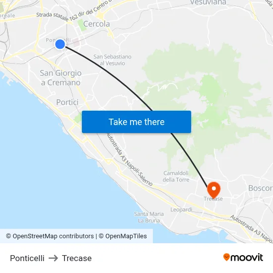 Ponticelli to Trecase map