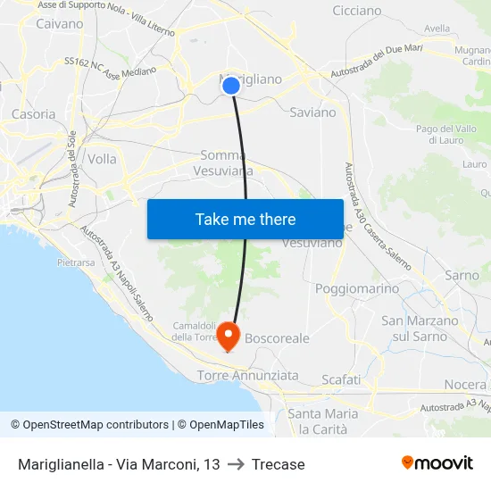 Mariglianella - Marconi Street, 13 to Trecase map