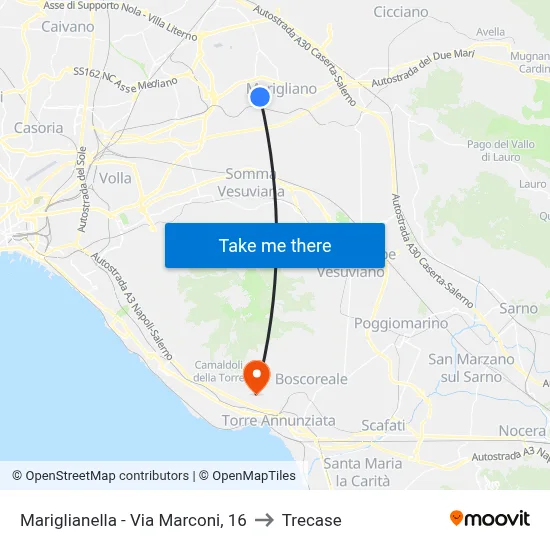 Mariglianella - Marconi Street, 16 to Trecase map