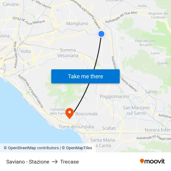 Saviano - Station to Trecase map