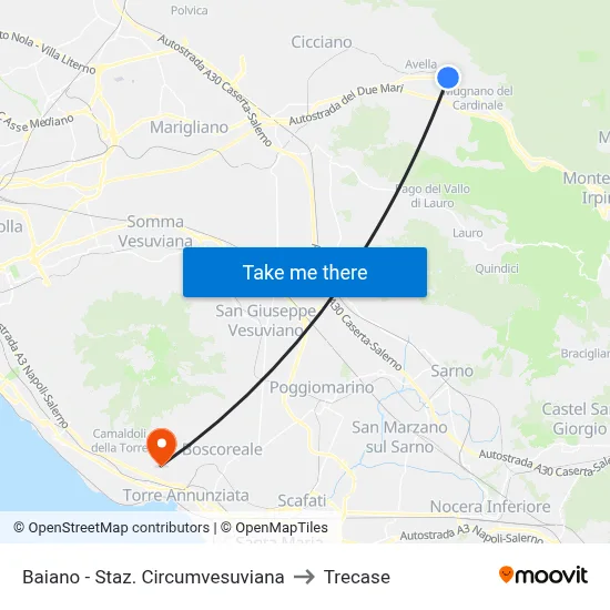 Baiano - Circumvesuviana Station to Trecase map