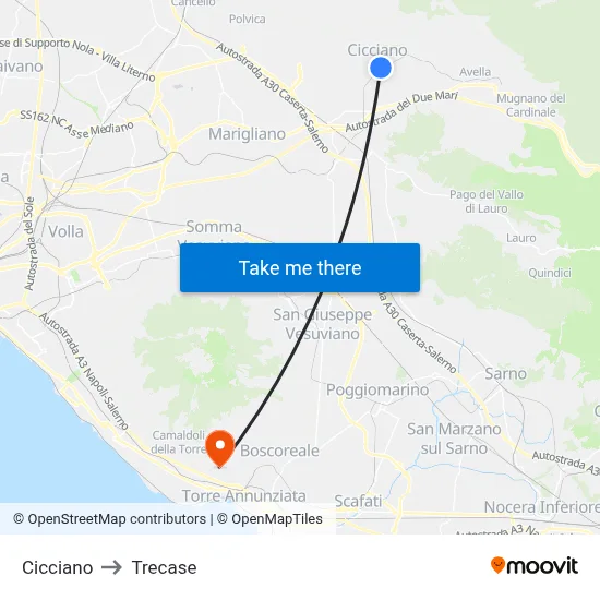 Cicciano to Trecase map