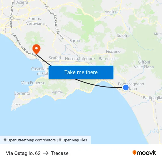 Ostaglio Street 62 to Trecase map