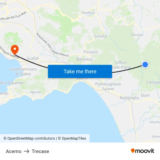 Acerno to Trecase map