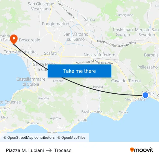 Piazza M. Luciani to Trecase map